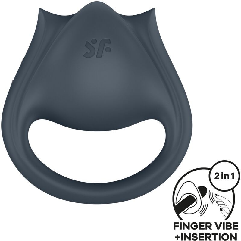 SATISFYER - PERFECT PAIR 2 MULTIVIBRADOR 2 EN 1 ANILLO PARA PENE and ESTIMULADOR DE DEDO GRIS